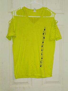 Neon Yellow 'INSTRUCTOR' Cold-Shoulder V-Neck Tee